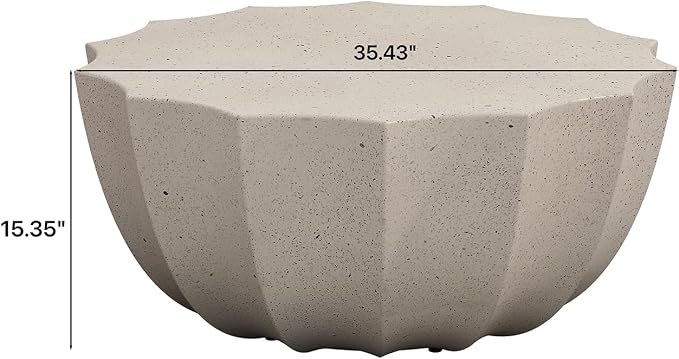 35.43" Modern Outdoor Waterproof Coffee Table - Durable MgO Cement Design for Patio, Garden, Backyard & Living Room (White)