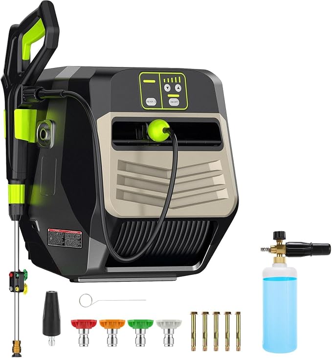Wall Mounted𝐌𝐀𝐗𝐏𝐒𝐈𝟓𝟓𝟎𝟎 𝐏𝐫𝐞𝐬*𝐬𝐮𝐫𝐞 𝐖𝐚*𝐬𝐡𝐞𝐫 - 5 Levers with 66FT Retractable Hose for Car/Driveway,Automatic Rewind, Any Length Lock,Black