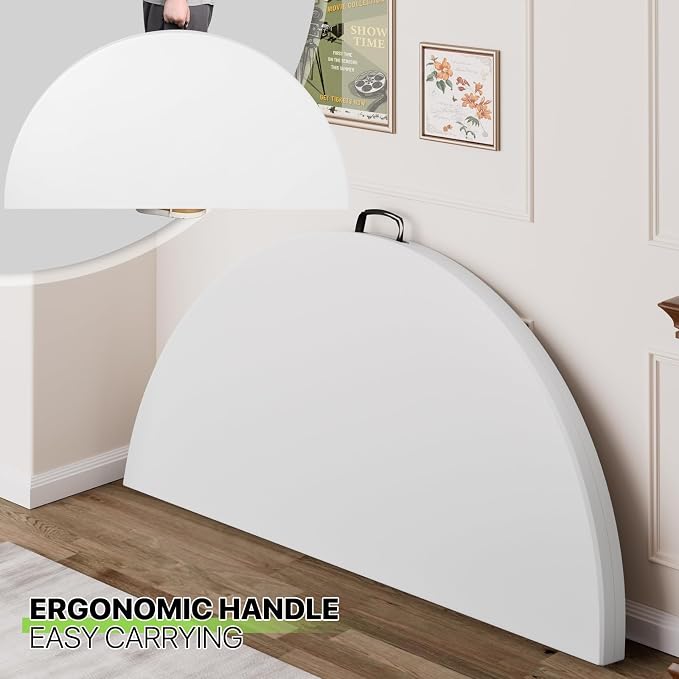 Magshion 65" Round Folding Table 5.5 Feet Plastic Bi-Folding Commercial Dining Event Table for Indoor Outdoor Camping Picnic Party, White, 10 Pack