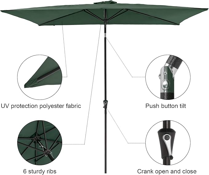 COBANA 6.6 x 9.8ft Rectangular Patio Umbrella, Outdoor Table Market Umbrella with Push Button Tilt/Crank,Patio Umbrella Rectangular for Backyard, Garden