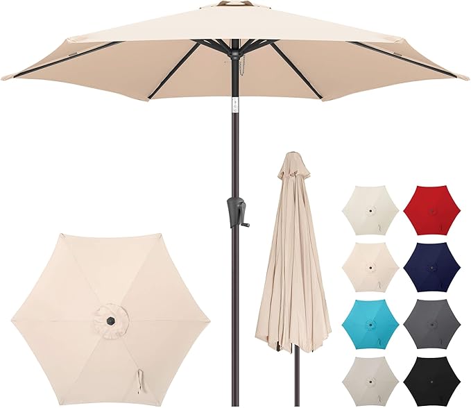 10ft Patio Umbrella Outdoor - Table Umbrella with 6 Sturdy Ribs, Market Umbrella with Push Button Tilt, UV Protection for Pool, Porch, Garden, Deck, Backyard (Beige)