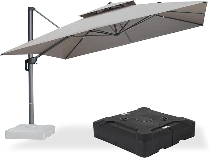 PURPLE LEAF Patio Umbrella with Base Included 12FT Outdoor Double Top Large Offset Hanging Cantilever Umbrella 360° Rotation Square Umbrella for Garden Deck Pool Backyard Cast Ash