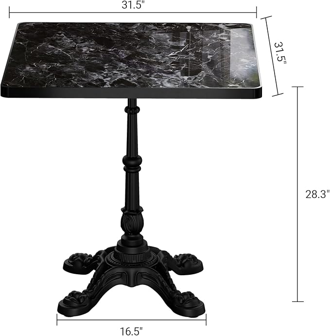 SSLine 31.5" Sintered Stone Dining Table, Marble Top Bistro Table with Heavy-Duty Cast Iron Base, Waterproof Tulip Table for 2-4 Person,Indoor/Outdoor Use for Patio,Cafe,Restaurant (Square-Black)
