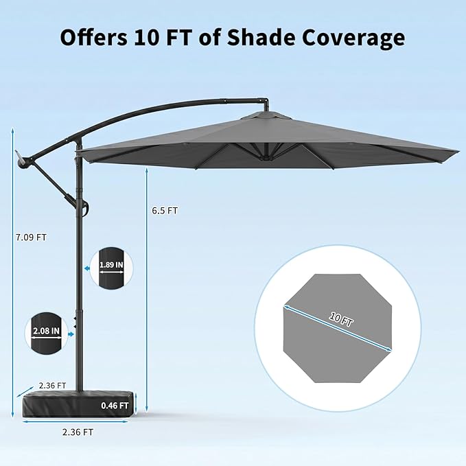 10ft Cantilever Offset Patio Umbrella with Base, Large Outdoor Patio Umbrella, 360° Rotation & Easy Tilt Adjustment, UV Protection Waterproof Patio Umbrellas for Backyard, Garden, Patio, Deck, Pool