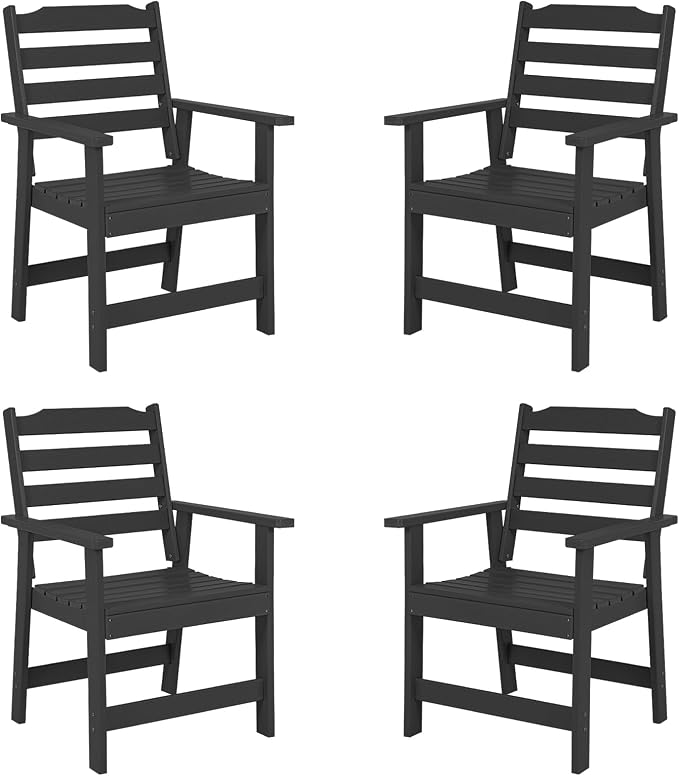 FUNBERRY Outdoor Dining Chairs Set of 4, HDPE Patio Chairs for Outside | Wood-Grain, HDPE All Weather, No Rot or Rust or Crack, UV Fade Shield, 330LBS Weight Capacity, Easy-Clean for Outside