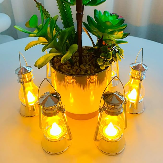 12 Pack Mini Lantern for Little Cowboy Centerpieces Tables Ideas Western Party Favor Decorations Wedding Decor Camping with 4inch Flickering LED Candle, Vintage Table Toppers Decorative