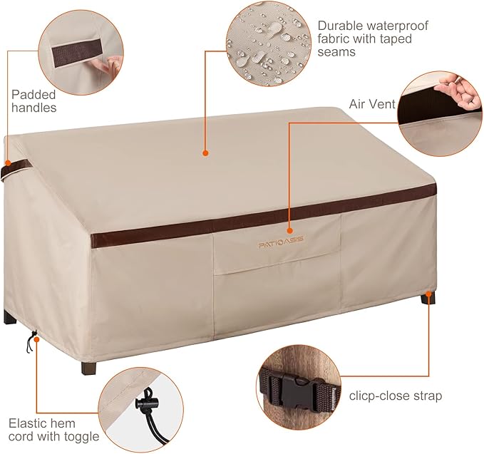 Patio Bench Covers 54'' x 37'' x 35'' Outdoor Waterproof Loveseat Cover UV Resistant Heavy Duty Law Furniture Small Sofa Covers