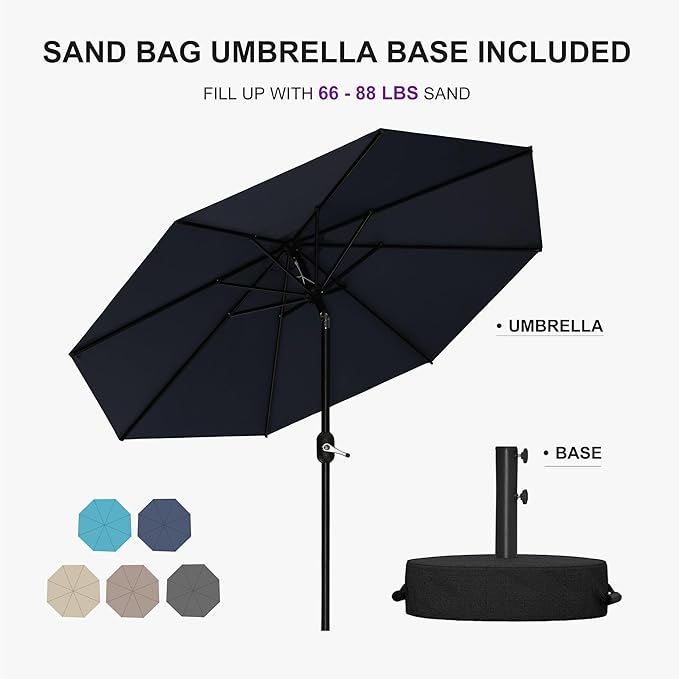 PURPLE LEAF 7.5' Round Patio Umbrella Outdoor Table Umbrella Aluminum Frame Market Umbrella with 8 Sturdy Ribs & Tilt for Garden Deck Lawn Pool Navy Blue
