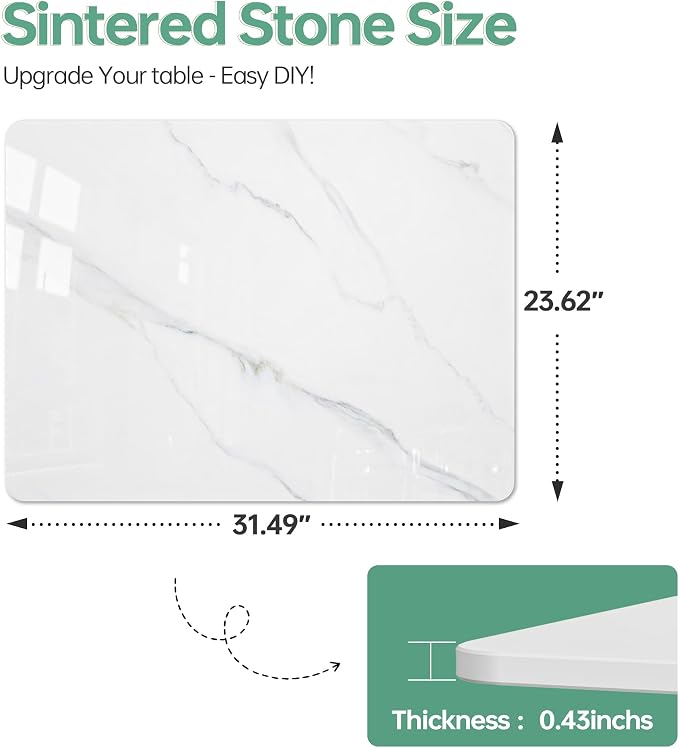 Rectangle Table Top,31.5 ” x 23.6 ” White Sintered Stone Tabletop, DIY Replacement & Cover Marble Desktop, Scratch & Wear Resistant, Easy to Clean, Suitable for Indoor & Outdoor