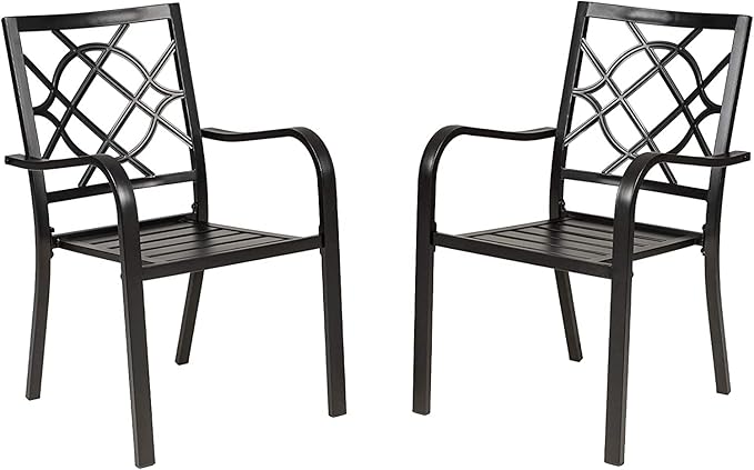 2 Pieces Outdoor Dining Chairs, Patio Bistro Wrought Iron Stackable Chairs with Armrest for Garden, Porch, Backyard, Black - Supports 250 lbs