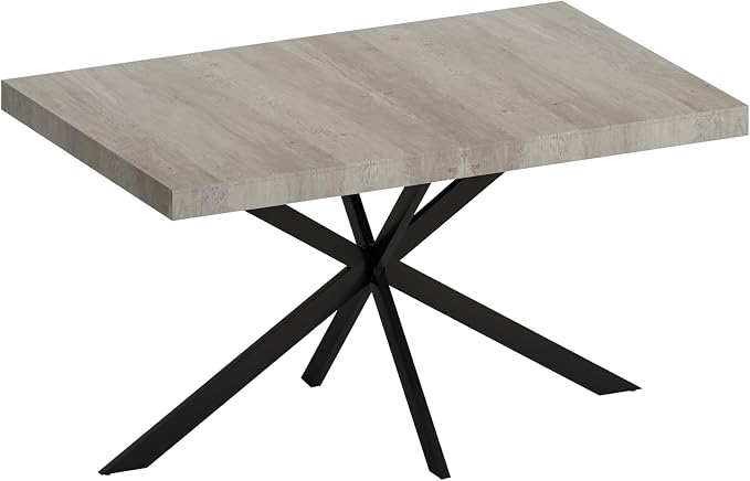 55.11" -70.86" Extendable Dining Room Table, Retro Folding Dining Tables for 4-6 People with Antique Wood Top/Black Fine Sand Cross Iron Foot Base/Storage Box, Black Grey