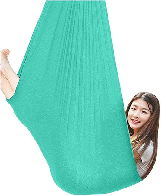 Physical Sensory Swing Chair for Bedroom，Breathable Snuggle Hammock Set Indoor Outdoor Kids Toys Play for Autism ADHD Vestibular System Exercise (Color : Lake Green, Size : 100x280cm/39x110in)