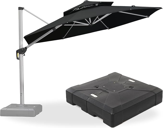 PURPLE LEAF 11 FT Cantilever Patio Umbrellas with Base Included, Large Round Offset Umbrella with 360° Rotation, Outdoor Aluminum Pool Umbrella for Pool Lawn Garden, Black