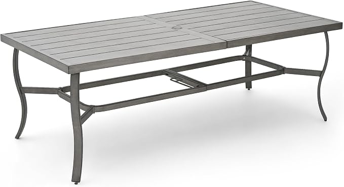 8-Person Outdoor Dining Table, Aluminum Large Rectangle 84.1"×39.8" Outdoor Dining Table with 2.2" Umbrella Hole, Rustproof Aluminum Patio Dining Table for 8, Grey