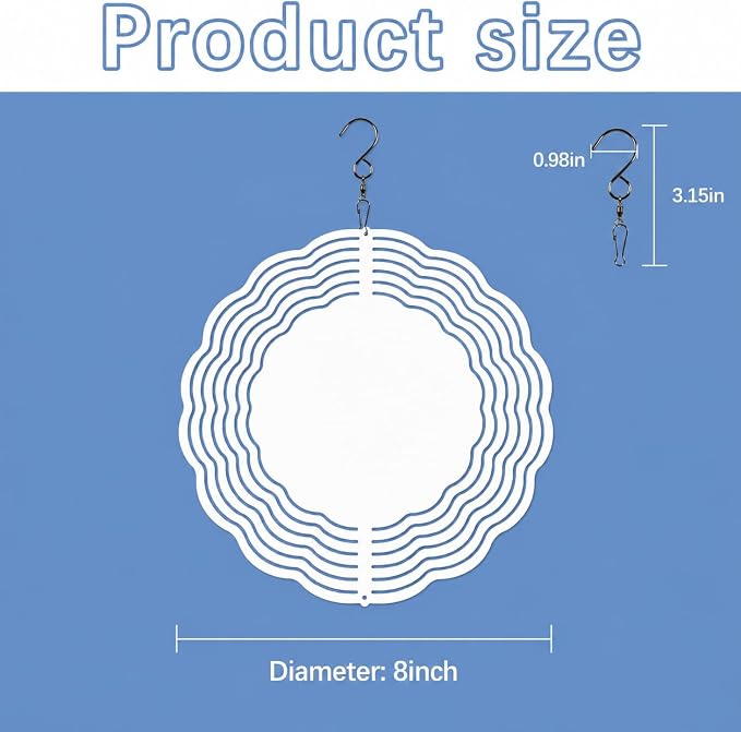 12pcs Sublimation Wind Spinner Blanks 8 INCH Bulk Aluminum Metal Blanks Product Outdoor Garden Decoration for Heat Press Transfer DIY Gift