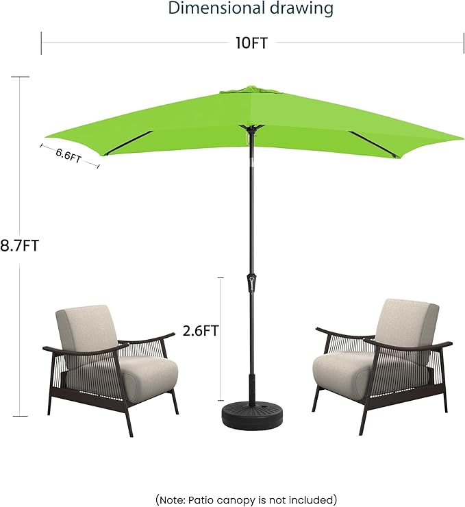 6.5x10FT Rectangular Patio Umbrella with Push Button Tilt & Crank Lift for Garden,UV Protection Outdoor Umbrella for Deck,Pool and Yard,Lime