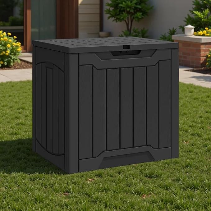 31 Gallon Outdoor Waterproof Resin Deck Box – Side Table Storage Box, Black