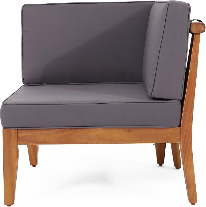 Aston Outdoor 5 Seater Sectional Chat Set with Cushions - Acacia Wood - Teak/Dark Gray