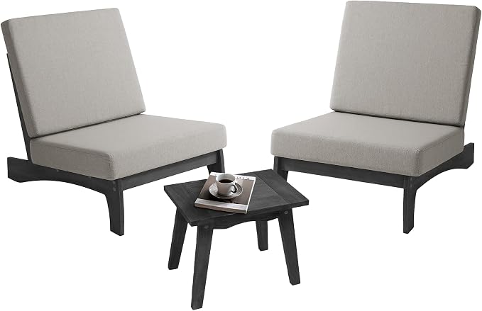 Pia Ricoo 3 Piece Patio Bistro Set with Patio Chairs and Table, Heavy Duty Wood Patio Furniture Set, All-Weather Outdoor Chairs for Balcony, Deck, Poolside, Porch - Light Camel/Dark