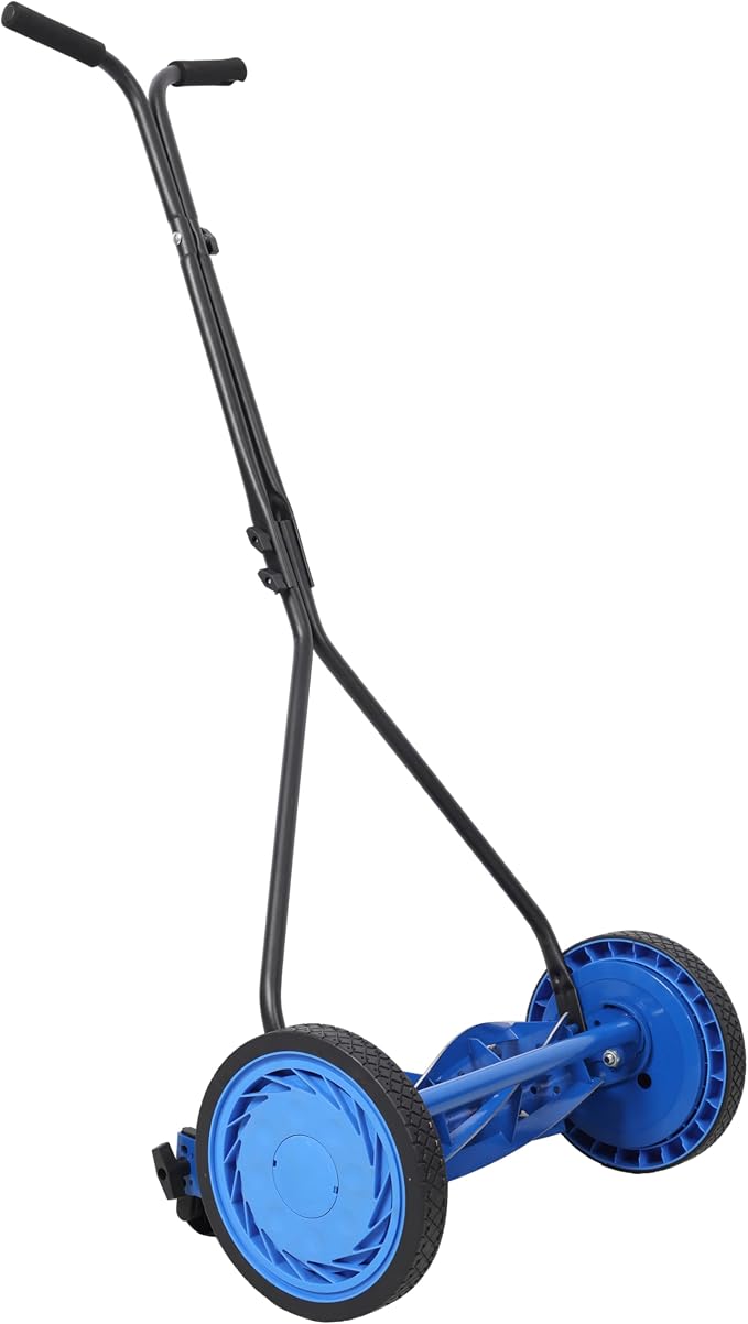 14in Push Reel Lawn Mower 5-Blade Manual Grass Cutter for Small Lawns,Lightweight & Eco-Friendly Adjustable Cutting Height 0.5"-2.25",Noise-Free & Low Maintenance,Black Color