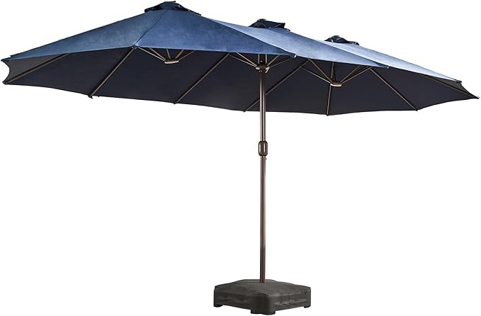 15Ft Patio Umbrella - Large Beach Umbrella W 12 Sturdy Ribs,UPF50 Outdoor Table Umbrella,Picnic Market Umbrella W Base Crank Handle for Pool,Yard,Garden