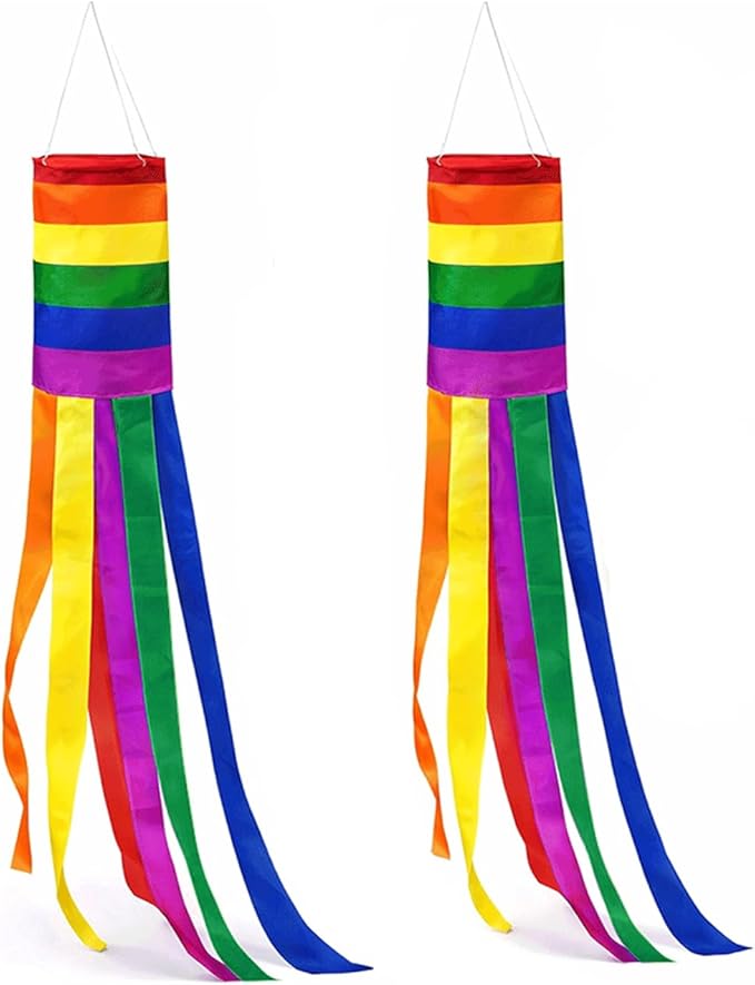 2 Pcs Pride Rainbow Windsock 40 Inch Gay Lesbian Pride Month Gay Windsock Bunting Flag Colorful Hanging Decoration for Outdoor Hanging Decor LGBT Event Flags Windsocks Banner
