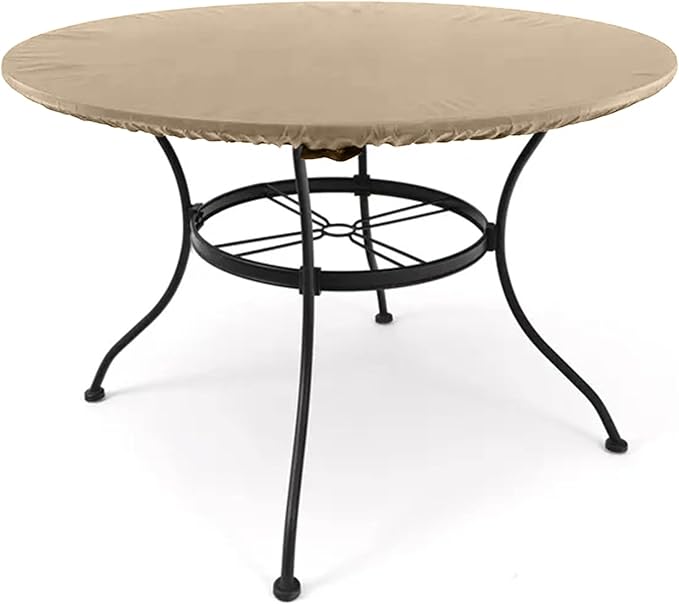 Covermates Classic Round Table Top Cover – All-Weather Outdoor Table Protection, Water-Resistant Vinyl, Elastic Hem, Mesh Vents, Patio Furniture Cover, Round 30-36 DIAMETER, Classic Tan
