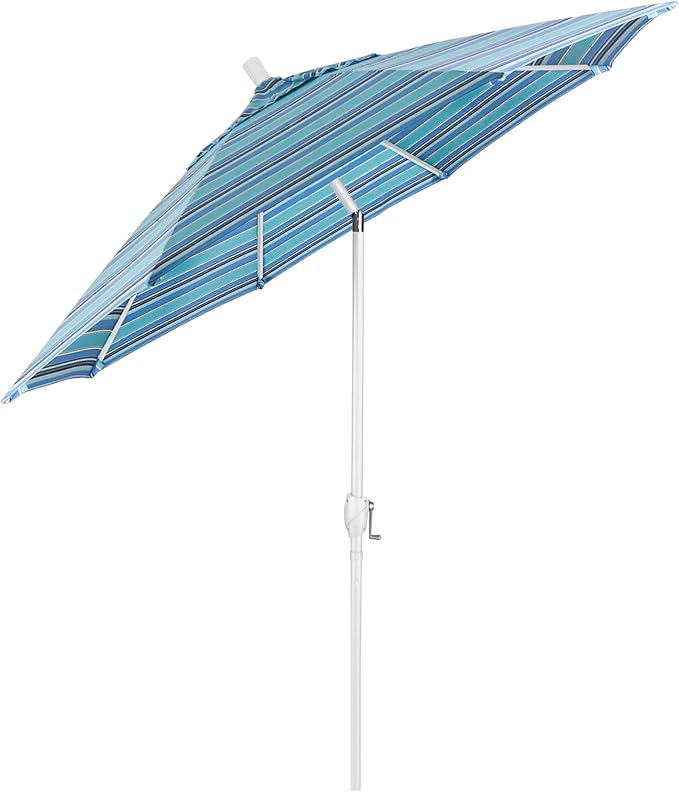 California Umbrella 9' Round Aluminum Market Umbrella, Crank Lift, Push Button Tilt, White Pole, Cilantro