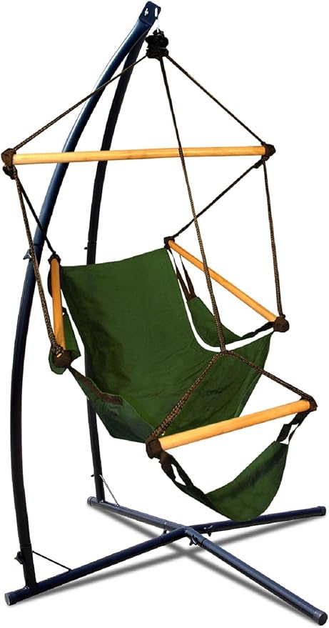 Hammaka Summit Stand with Cradle Chair Combo, Hanging Hammock Cradle Chair with Stand, Outdoor Indoor Swing Seat with Footrest (Green)