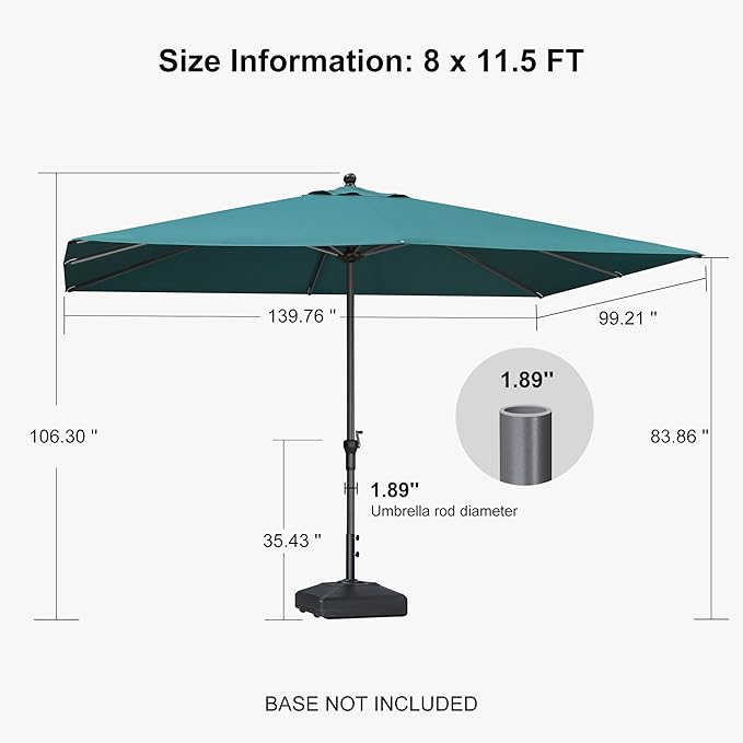 PURPLE LEAF 11.5' x 8' Patio Market Umbrella Outdoor Table Sun Umbrellas with Crank 8 Aluminum Sturdy Ribs for Pool Deck Backyard Beach Green