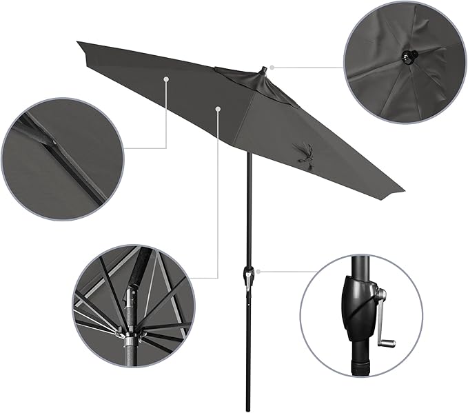 California Umbrella 7.5' Rd Aluminum Patio Umbrella, Crank Lift, Auto Tilt, Black Finish