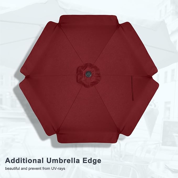 MASTERCANOPY 7.5ft Patio Umbrella with Valance, Crank and Tilt – 6 Ribs Outdoor Market Umbrella, UV/Fade Resistant, Waterproof Canopy with Wind Vent for Garden, Deck, Backyard, Pool (Burgundy)