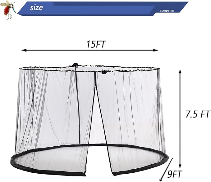 Mosquito Netting For 13/14/15FT Patio Umbrella Double-Sided, Screen Walls Zipper Double Door Black