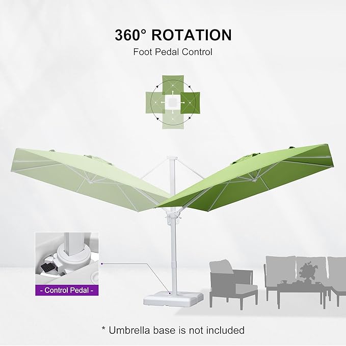 PURPLE LEAF 9 FT Patio Umbrella White Cantilever Umbrella Aluminum Square Outdoor Offset Umbrella Hanging Windproof with 360° Rotation for Garden Deck Pool, Green