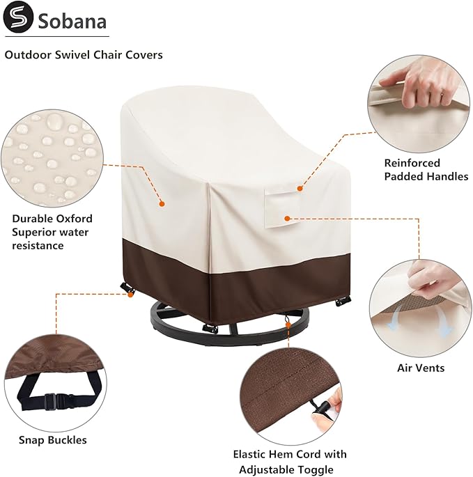 Patio Chair Covers Waterproof Swivel Outdoor Chair Cover, 35W x 37D x 36H Inches Patio Furniture Covers 4 Pack (Beige)