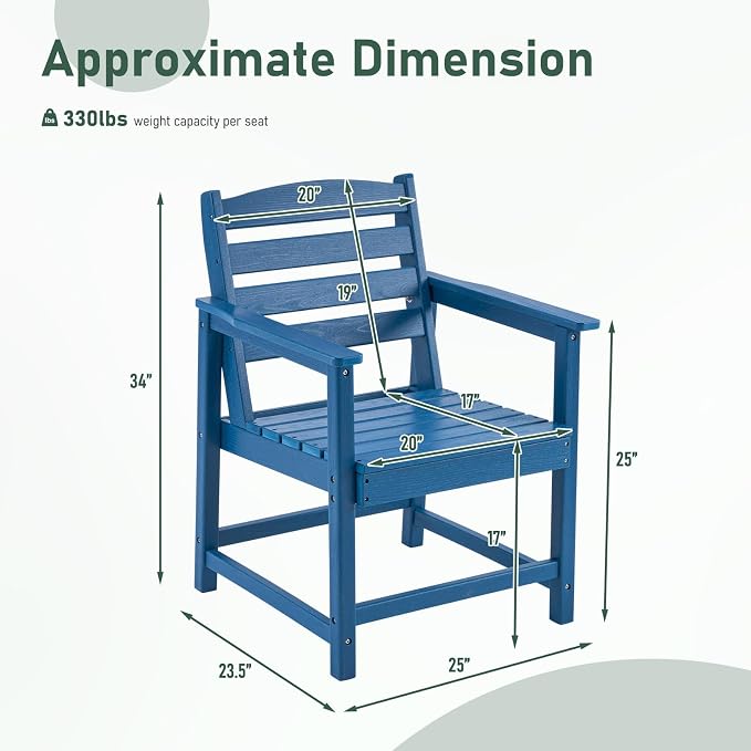 Furnimart Outdoor Dining Chairs Set of 2, Extra-Thick HDPE All-Weather Patio Armchairs with Wide Seat, Outdoor Furniture for Backyard, Garden, Lawn & Poolside, Blue