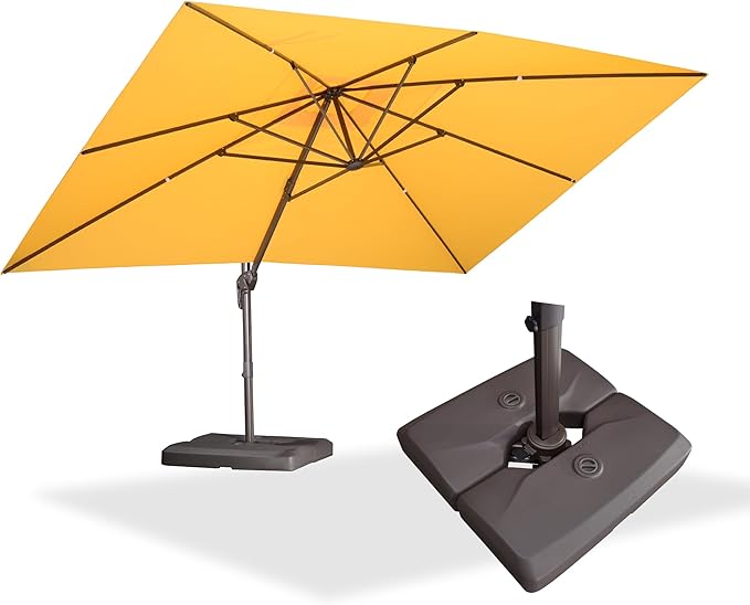 PURPLE LEAF 10' X 13' Patio Cantilever Umbrella with Base Rectangle Umbrella Outdoor with Aluminum Offset Antique Bronze Hanging and 360° Rotation for Pool Garden Deck Patio, Yellow
