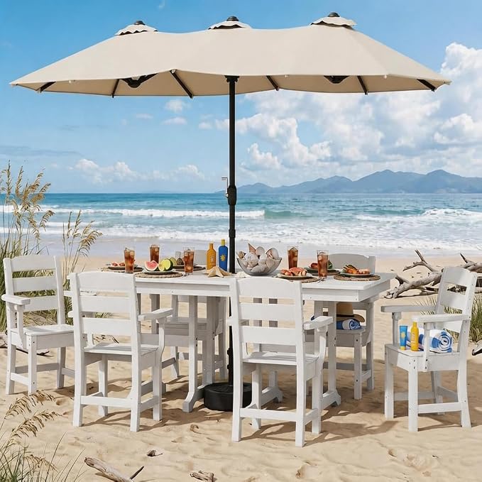 YITAHOME 71" HIPS Outdoor Dining Table for 6, Rectangular Patio Table with Umbrella Hole, All Weather Resin Large Table for Garden Backyard, High Capacity 165 LBS, White