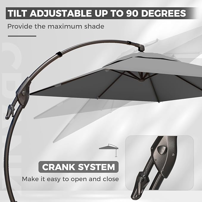 Grand patio 9x12 FT Cantilever Umbrella with Base & Cover Outdoor Aluminum Rectangle Offset Umbrellas Canopy for Pool Yard (Gray, 9x12 FT)