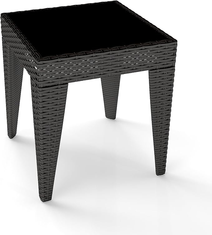 Outdoor Small Patio Table - PE Rattan Coffee Table, Wicker Side Table for Patio, Balcony & Porch, Durable & Iron Frame (2, Rattan Black)