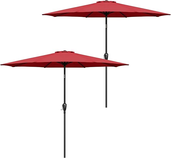 Simple Deluxe 2 Pack 9FT Outdoor Patio Umbrella Table Market Umbrella with Push Button Tilt and Crank, 8 Sturdy Ribs, UV Protection Waterproof for Garden, Lawn, Deck, Backyard, Pool, Red