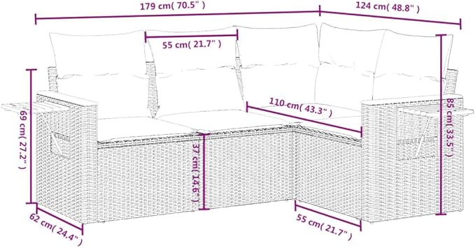 4 Piece Patio Sofa Set with Cushions, Porch Furniture Set Outdoor Dining Sets Patio Conversation Set Outdoor Sofa Sets for Exhibition Negotiation Area Poolside Garden Black Poly Rattan