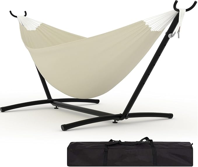 TrailBlaze Double Hammock with Stand, Heavy Duty Portable Steel Hammock Set for Outdoor and Indoor Use, 500lb Capacity, Includes Carrying Bag, Space Saving Design,Quick Assembly