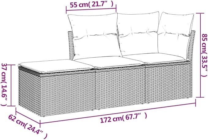 3 Piece Patio Sofa Set with Cushions, Outdoor Dining Sets Front Porch Furniture Patio Conversation Set Garden Lounge Set for Negotiation Area Poolside Exhibition Piazza Black Poly Rattan