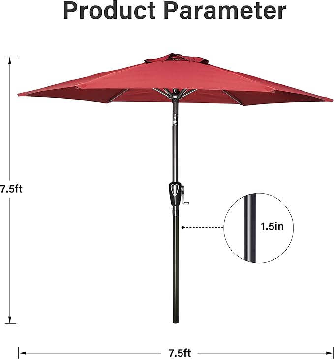 YSSOA 2 Pack 7.5' Patio Umbrella Outdoor Table Market Yard Umbrella with 6 Sturdy Ribs, Red