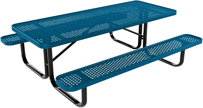 COATEDOUTDOORFURNITURE Heavy-Duty Portable Outdoor Kids Table, Punched Steel Kids Picnic Table, Commercial-Grade Picnic Table, Made in America (6ft Rectangular, Childrens, Light Blue)