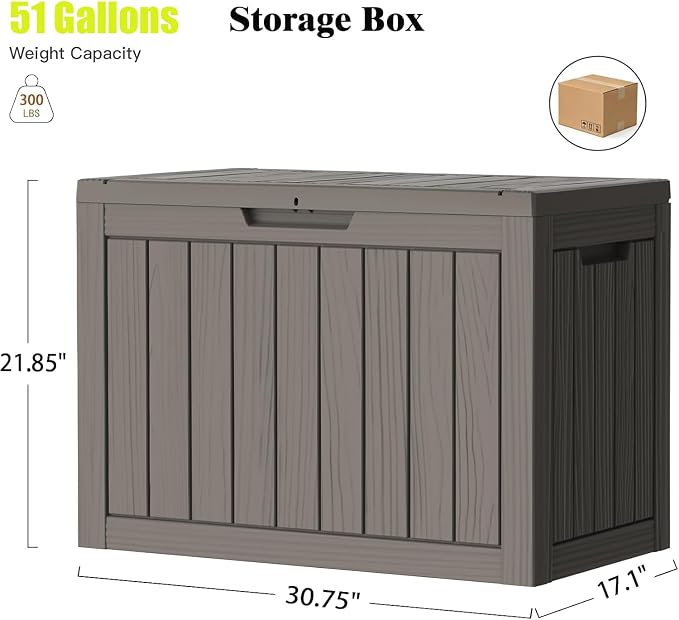 Outdoor Storage Box, 50 Gallon Waterproof Deck Storage Box, Lockable Patio Storage Bins for Package Delivery, Porch, Garden Tool, Cushions, Anti-Theft Weatherproof & UV-Resistant Parcel Drop Box