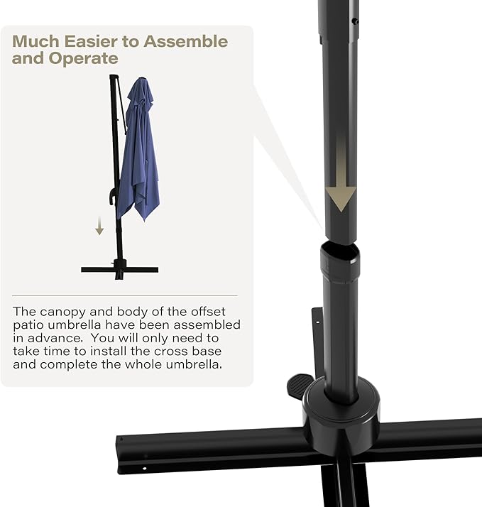 LAUSAINT HOME 9ft Square Cantilever Patio Umbrella, Outdoor Offset Hanging Umbrella with 360° Rotation & Aluminum Pole for Backyard, Pool, Lawn, Deck, Grey,Navy Blue