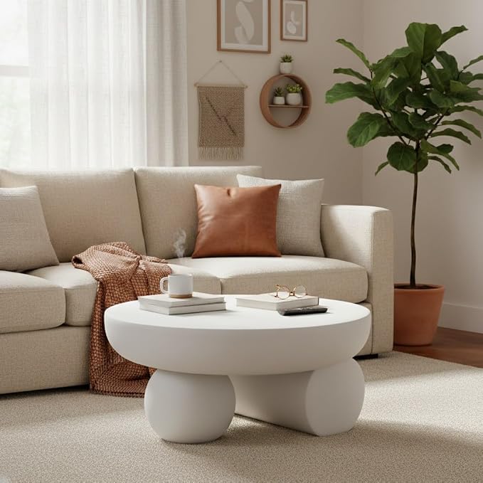 Christopher Knight Home Rico 27.5" Outdoor Coffee Table with Spherical and Cylinder Leg, MGO Round End Table with Ball Legs, No Assembly Patio Table for Poolside/Balcony/Backyard, White