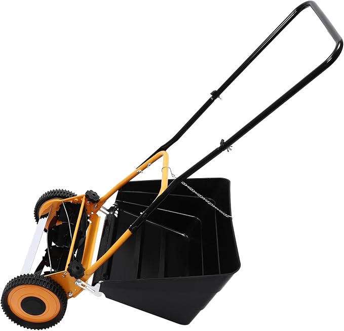 Reel Lawn Mower, 16-Inch Push Lawn Mower w/Grass Collecting Box, Manual Lawn Mower Adjustable Cutting Height Lawnmower, Walk-Behind Lawn Mowers